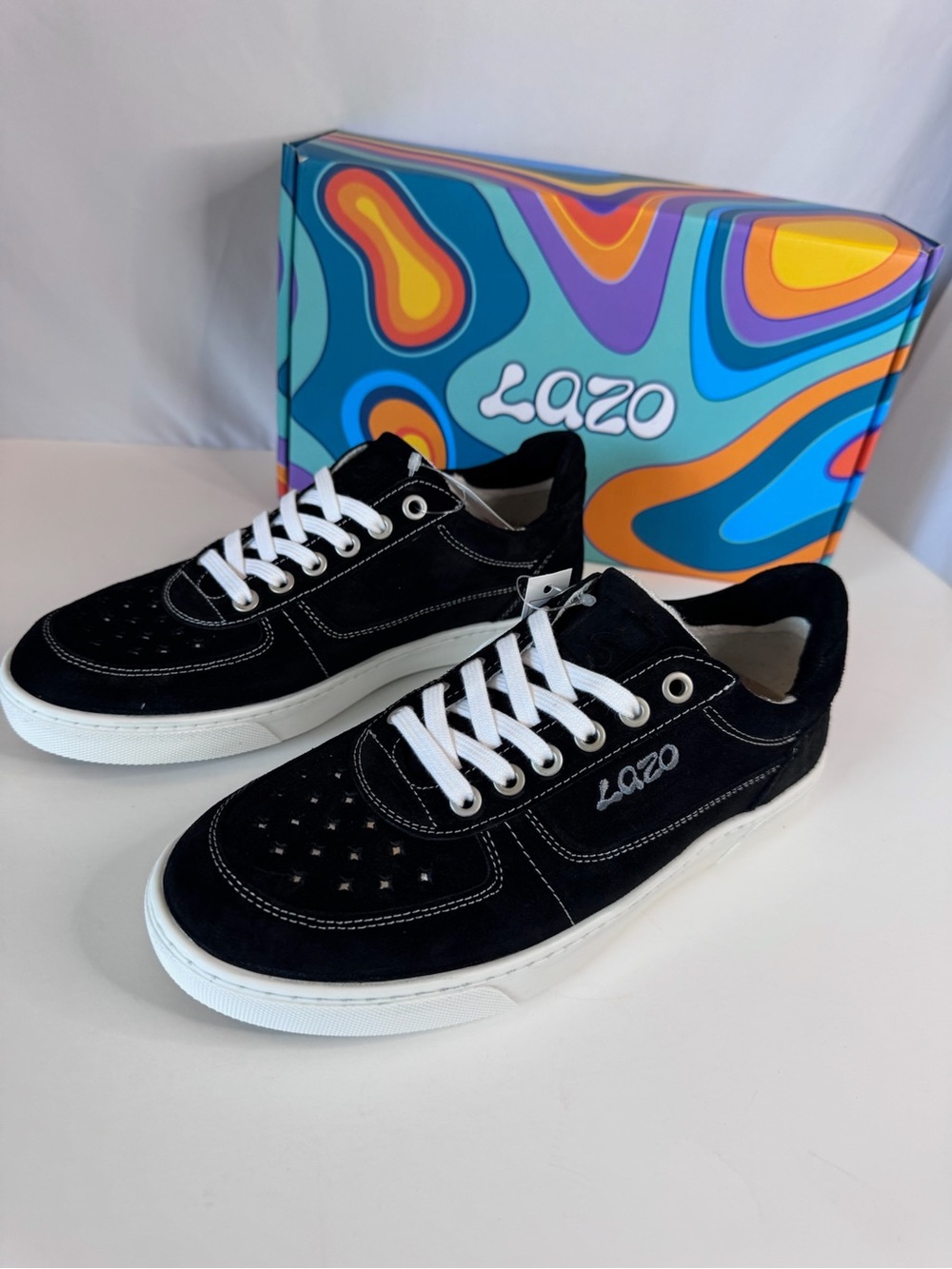 Men's Black Suede Low-Top Sneakers with White Sole